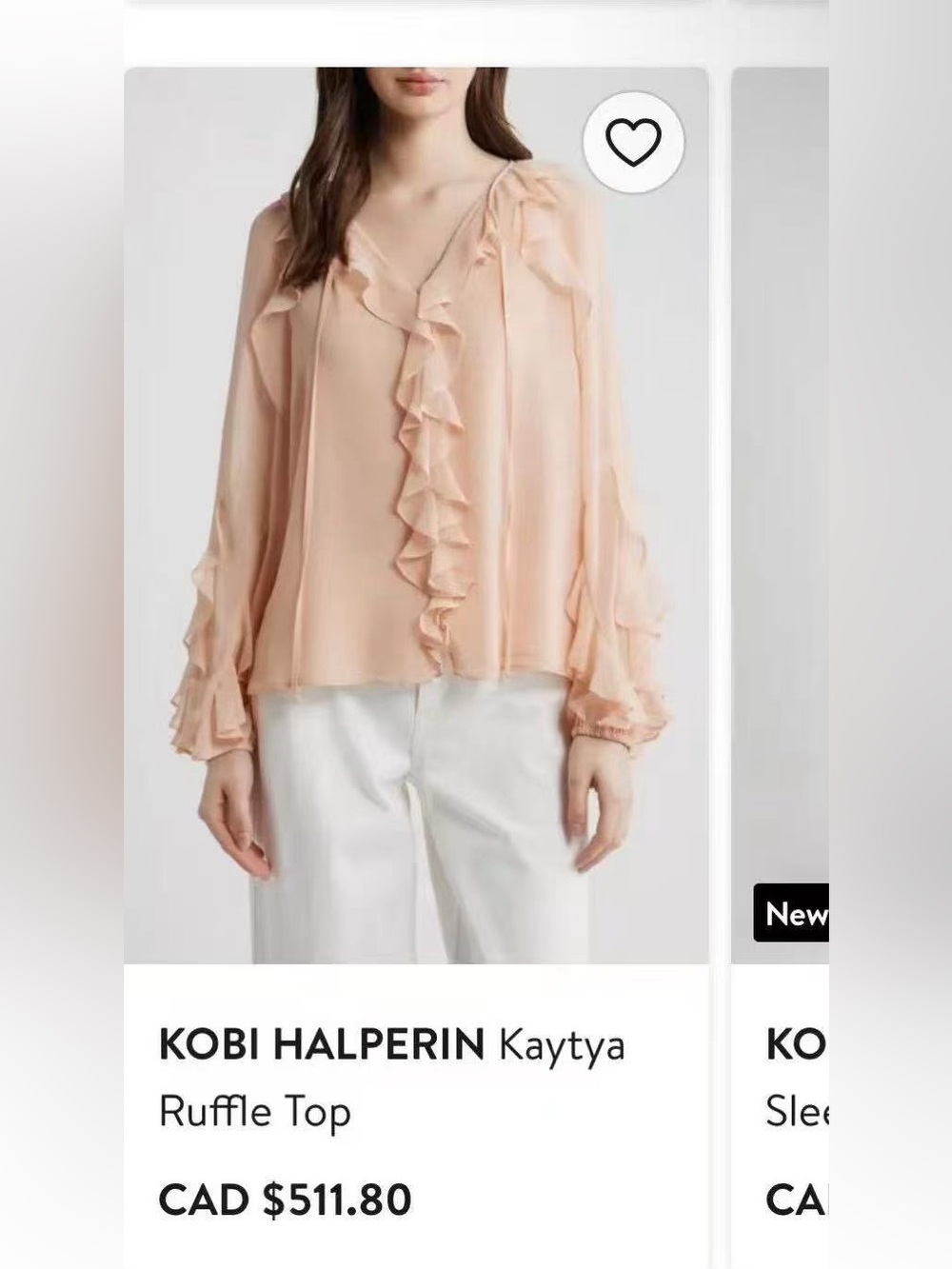 Kobi Halperin Peach Ruffle V-Neck Blouse